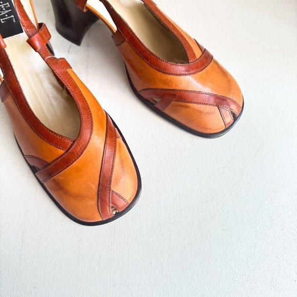 Vintage y2k REAL Shoes Square Toe Block Heel Leather Slingbacks 7 - Picture 3 of 12